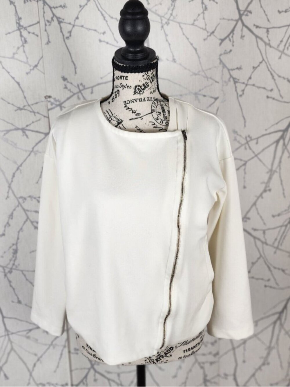 Eileen Fisher White Ivory Tencel Stretch Ponte Knit Boxy Moto Jacket